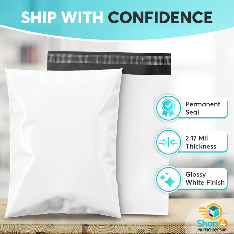 Shop4Mailers 19 x 24 Glossy White Plastic Self Seal Poly Mailer Flat Bags Waterproof Shipping Envelope 2.17 Mil for Apparel, Clothes, Shirts, Books â€“ Permanent Adhesive Seal (50 Pack) - Image 2